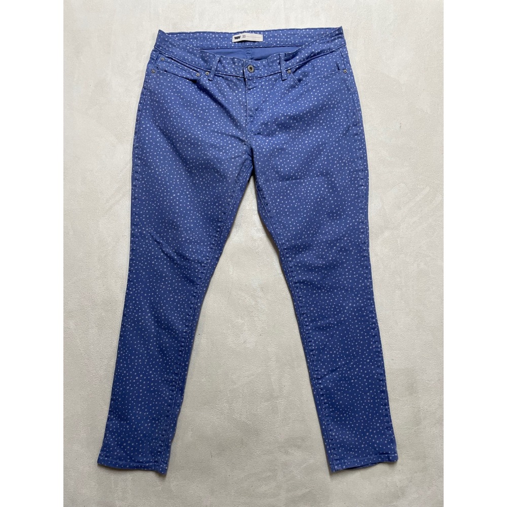 Levis Polka Dot Blue Denim Jeans Womens Size 33 Stretch Slim Leg Pants